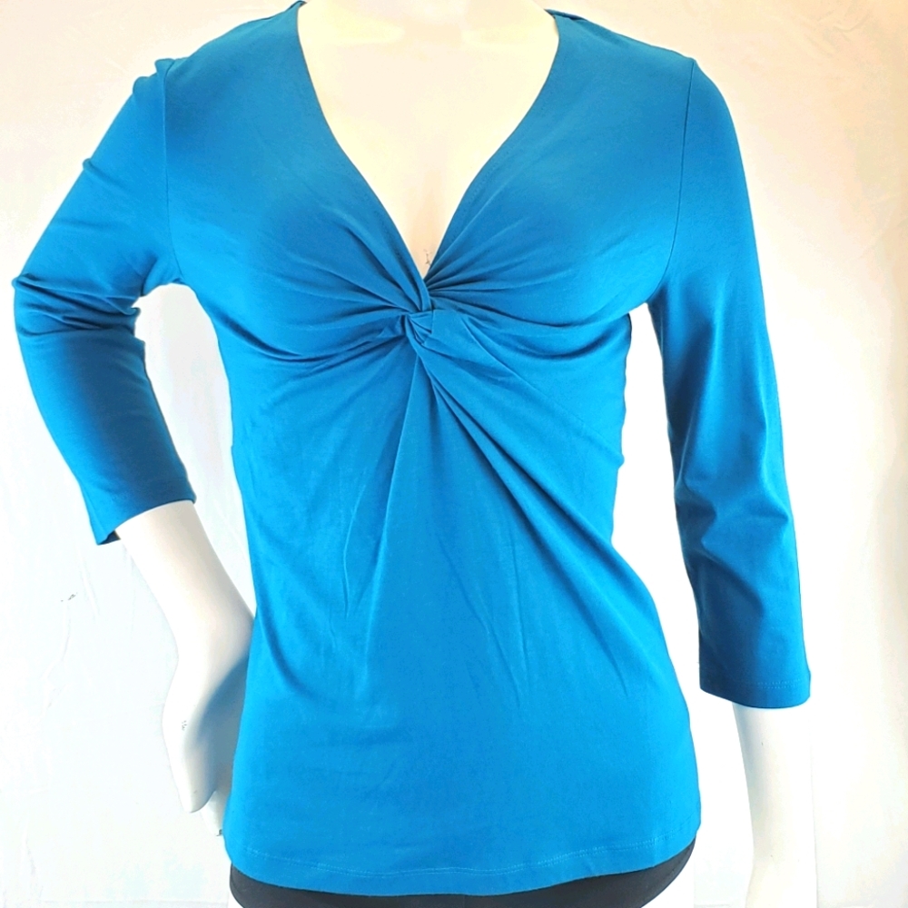 Talbots M Knit Top Twist front V-neck 3/4 sleeve M